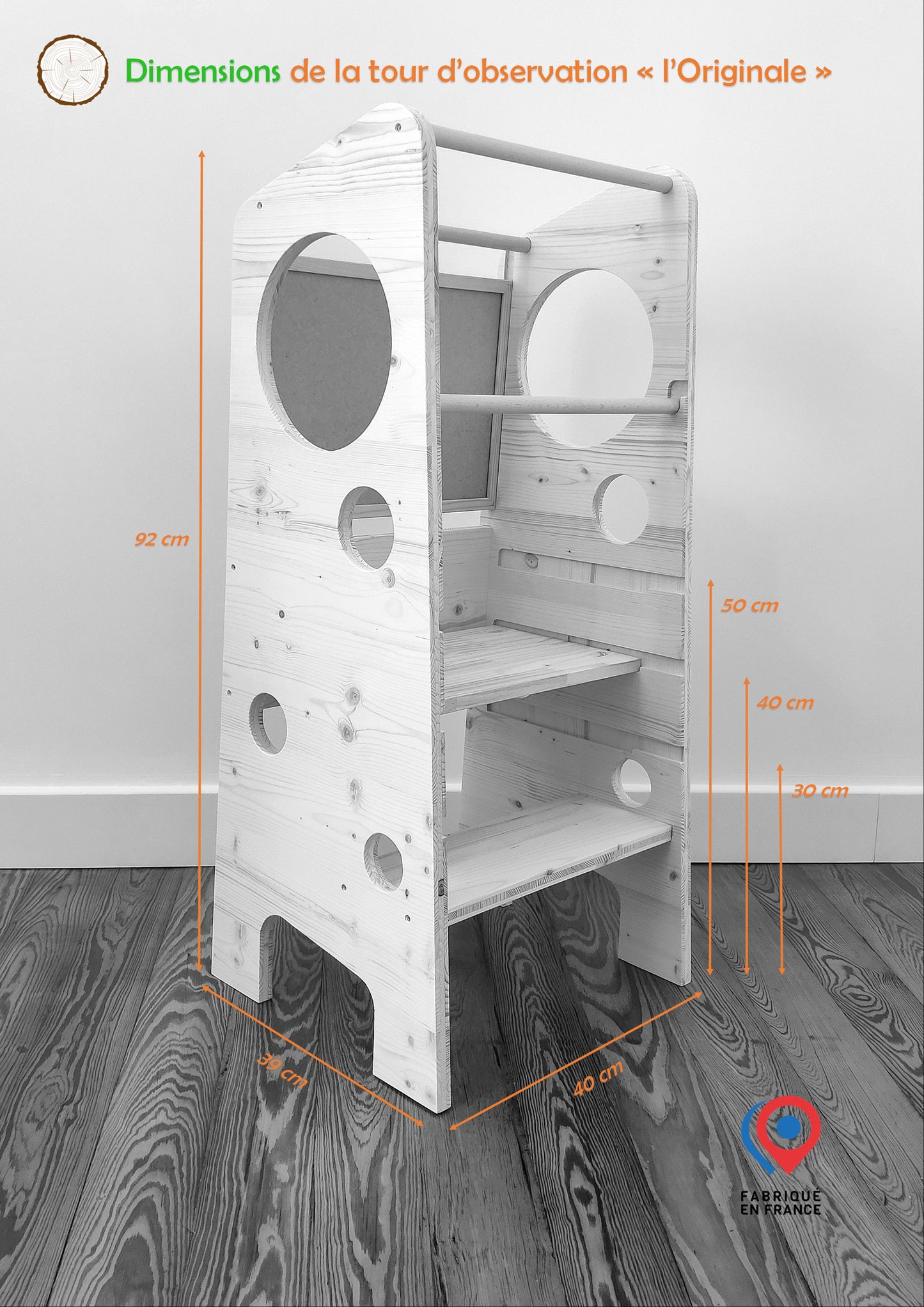 Adjustable Montessori-inspired Cat design learning tower with removable board