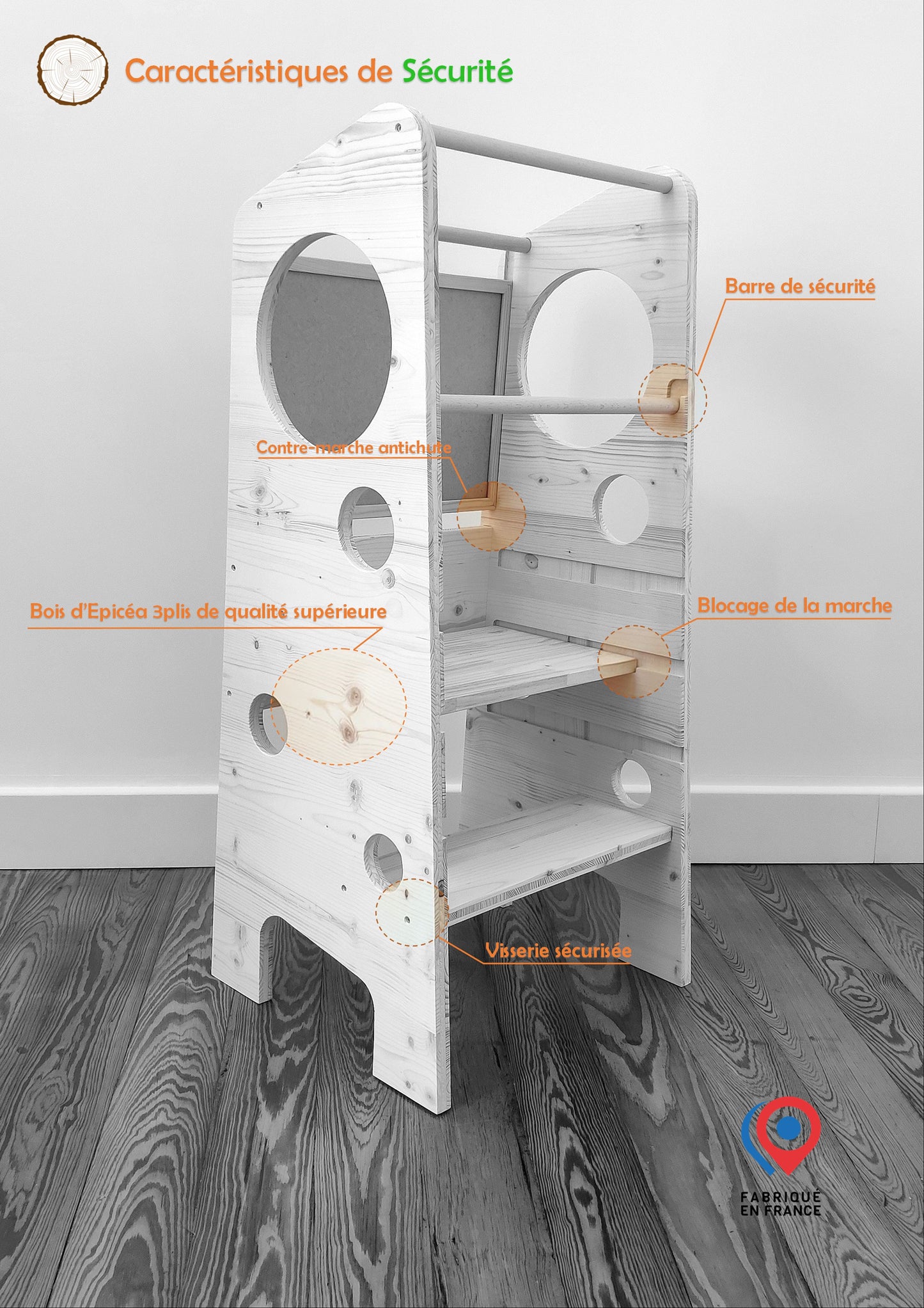 Adjustable Montessori-inspired Cat design learning tower with removable board