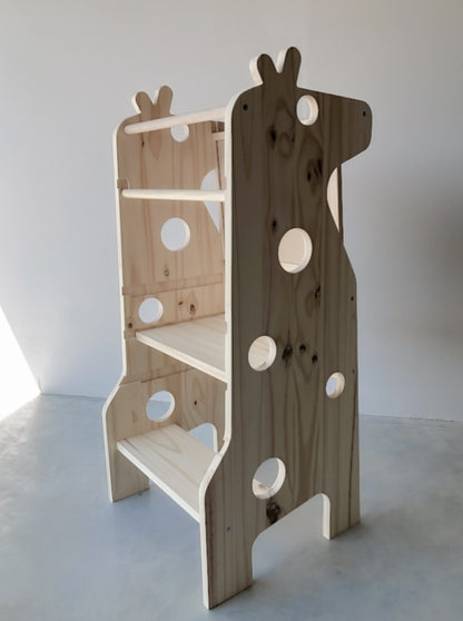 Adjustable Montessori-inspired Animal Design Learning Tower with Removable Board